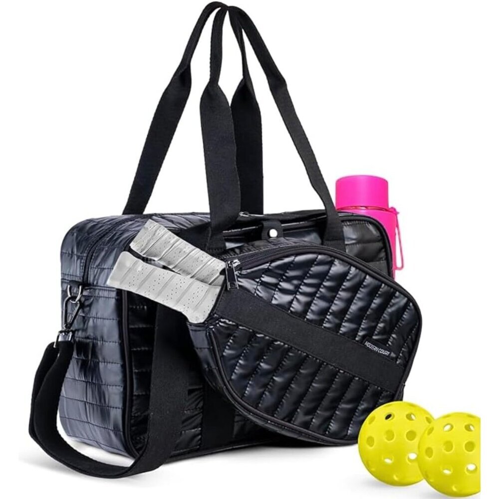 Women's Black Detachable Paddle Case Pickle Ball Modern Court With Shoulder Stra